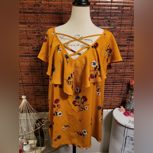 Tempted Tops - Tempted Mustard Floral Blouse